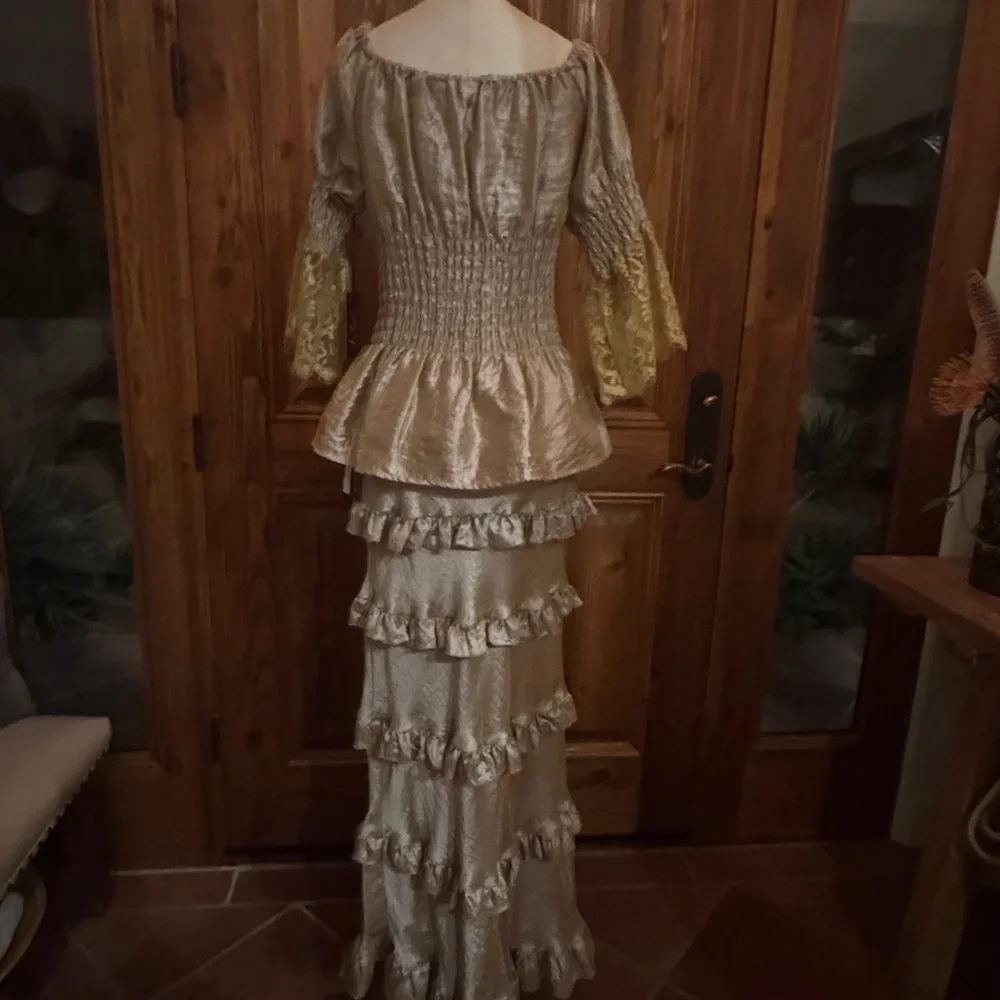 Chic Gold Ruffle Skirt Set - Picture 2 of 5
